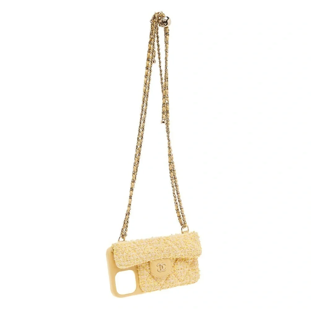 Chanel Pearl Crush Phone Case with Chain Quilted Tweed iPhone 13 Pro